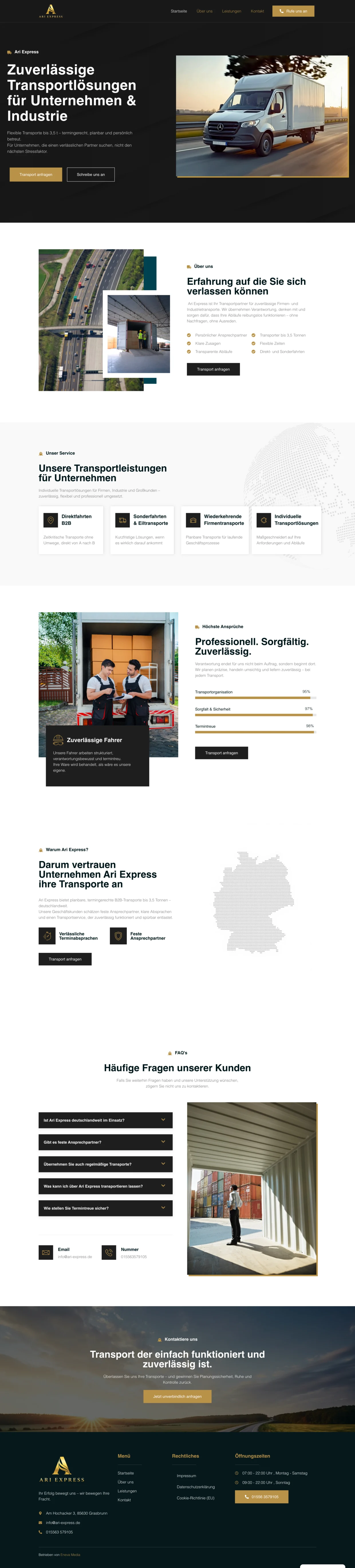 Die komplette Website von Ari Express aus Grasbrunn, gebaut von Eneva Media