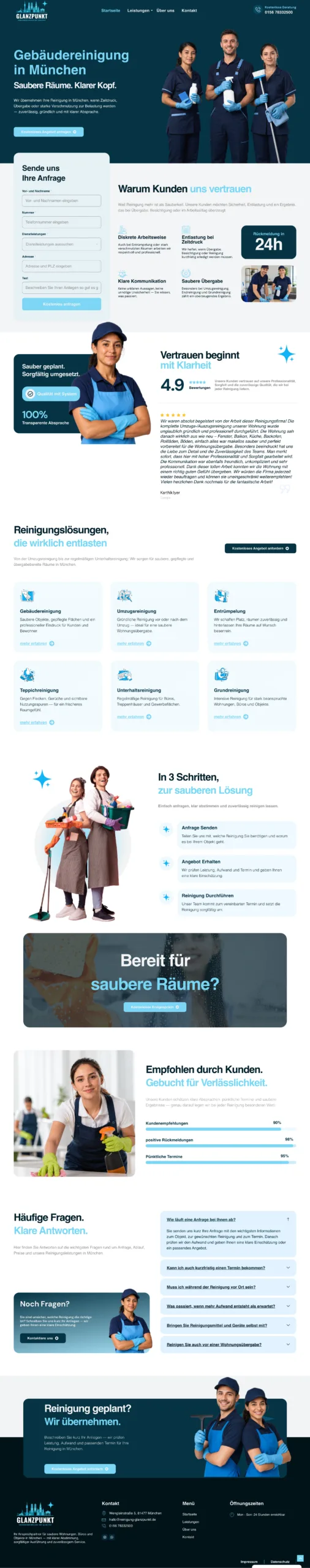 Website-Projekt Reinigungsfirma Glanzpunkt – erstellt von Eneva Media