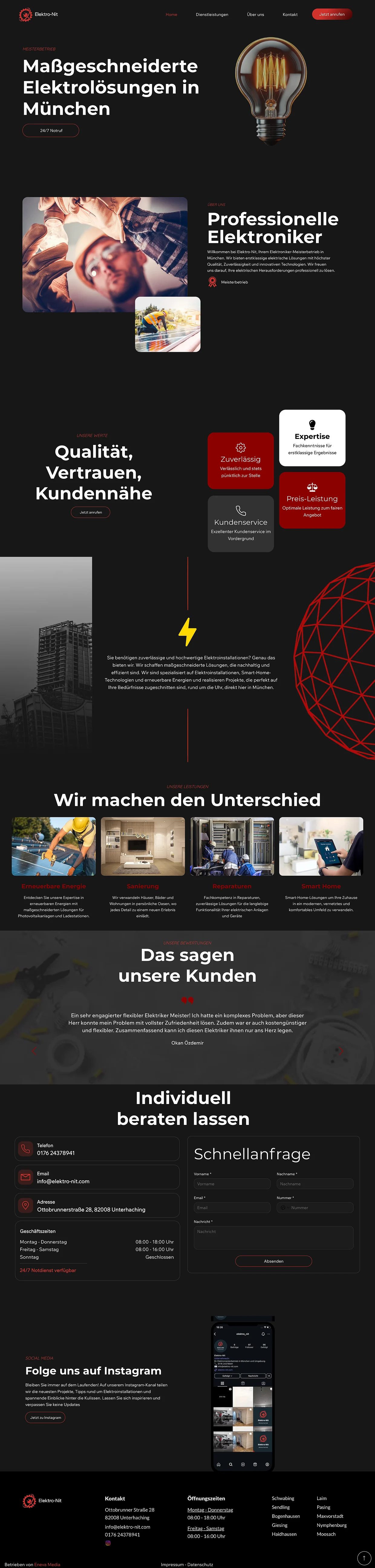Die komplette Website von Elektro-Nit aus Unterhaching, gebaut von Eneva Media