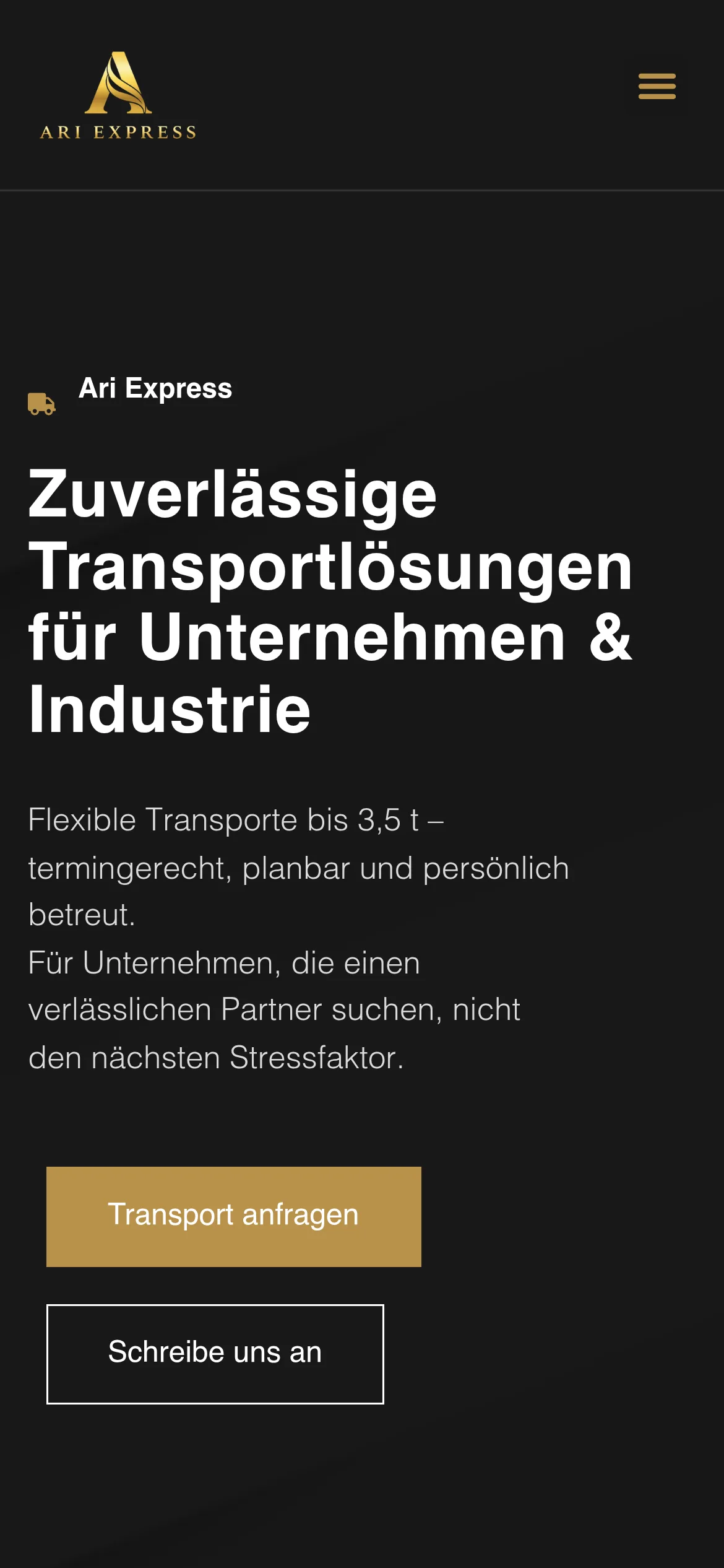Website von Ari Express auf dem Handy