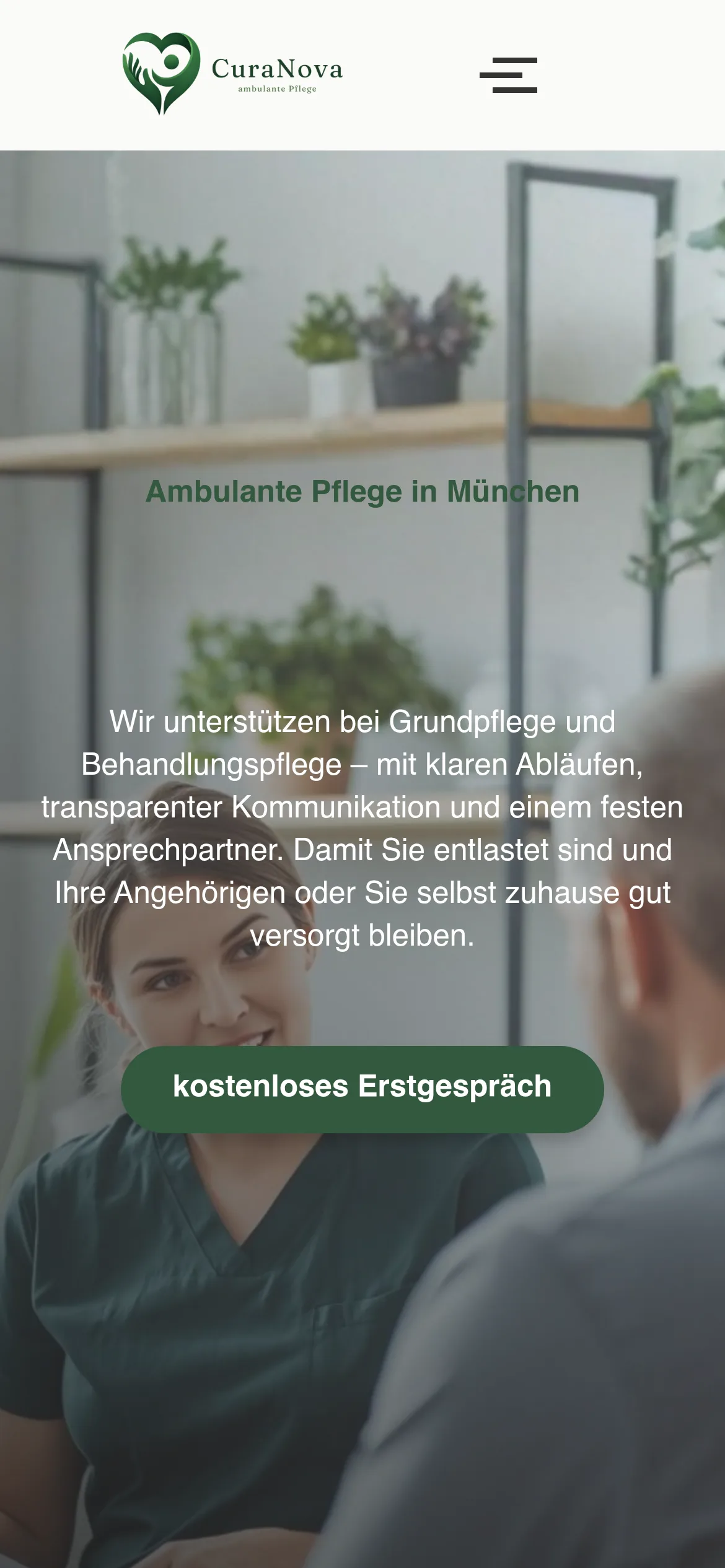Website von CuraNova auf dem Handy