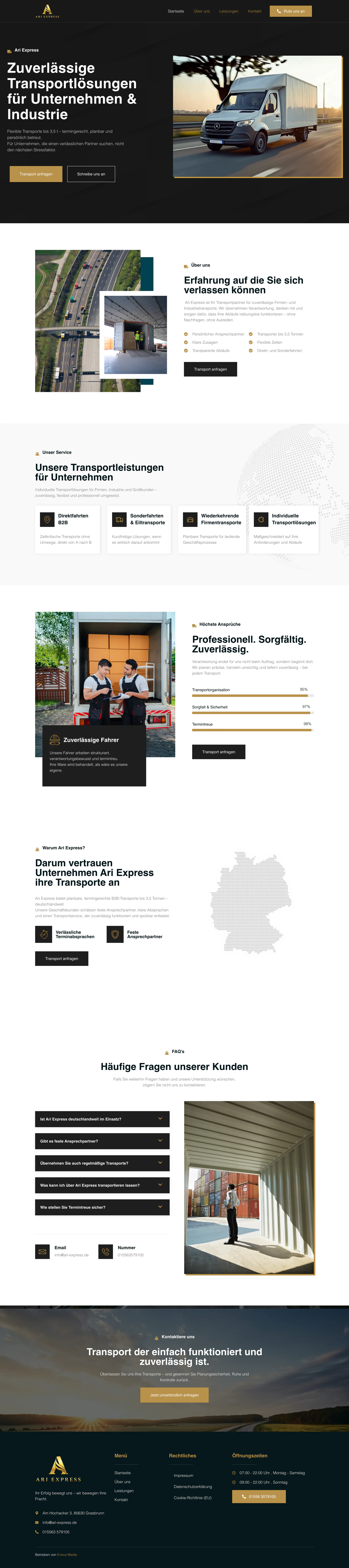 Die komplette Startseite von Ari Express