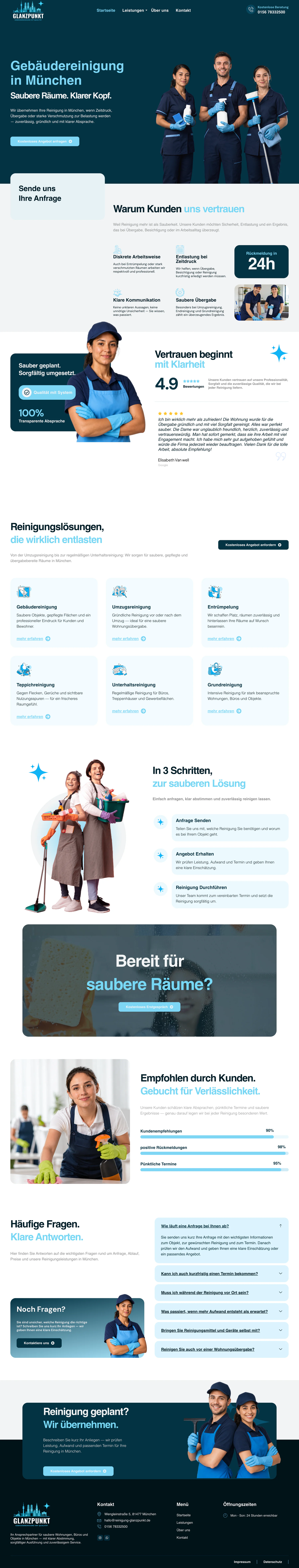 Die komplette Startseite von Glanzpunkt Gebäudereinigung