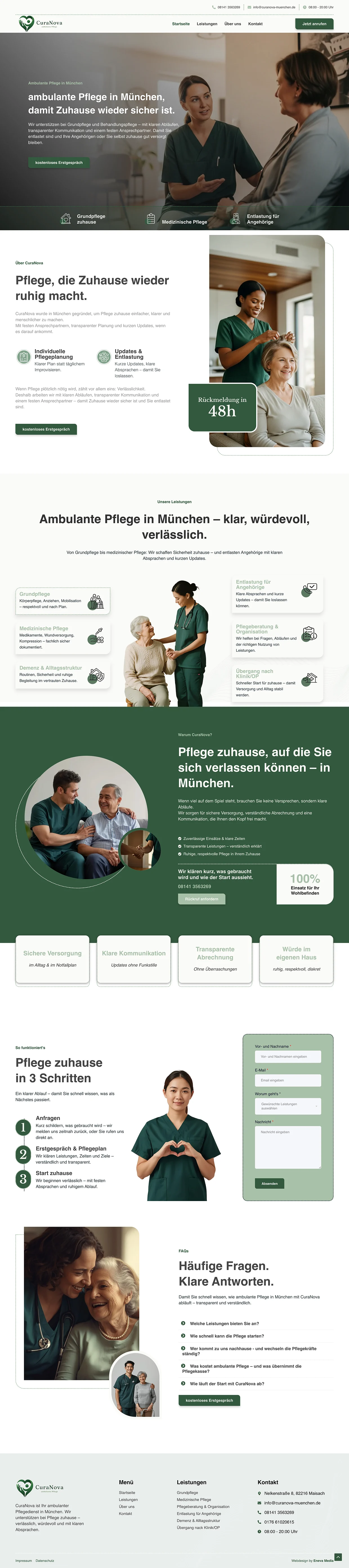 Die komplette Website von CuraNova Pflegedienst aus Maisach bei München, gebaut von Eneva Media