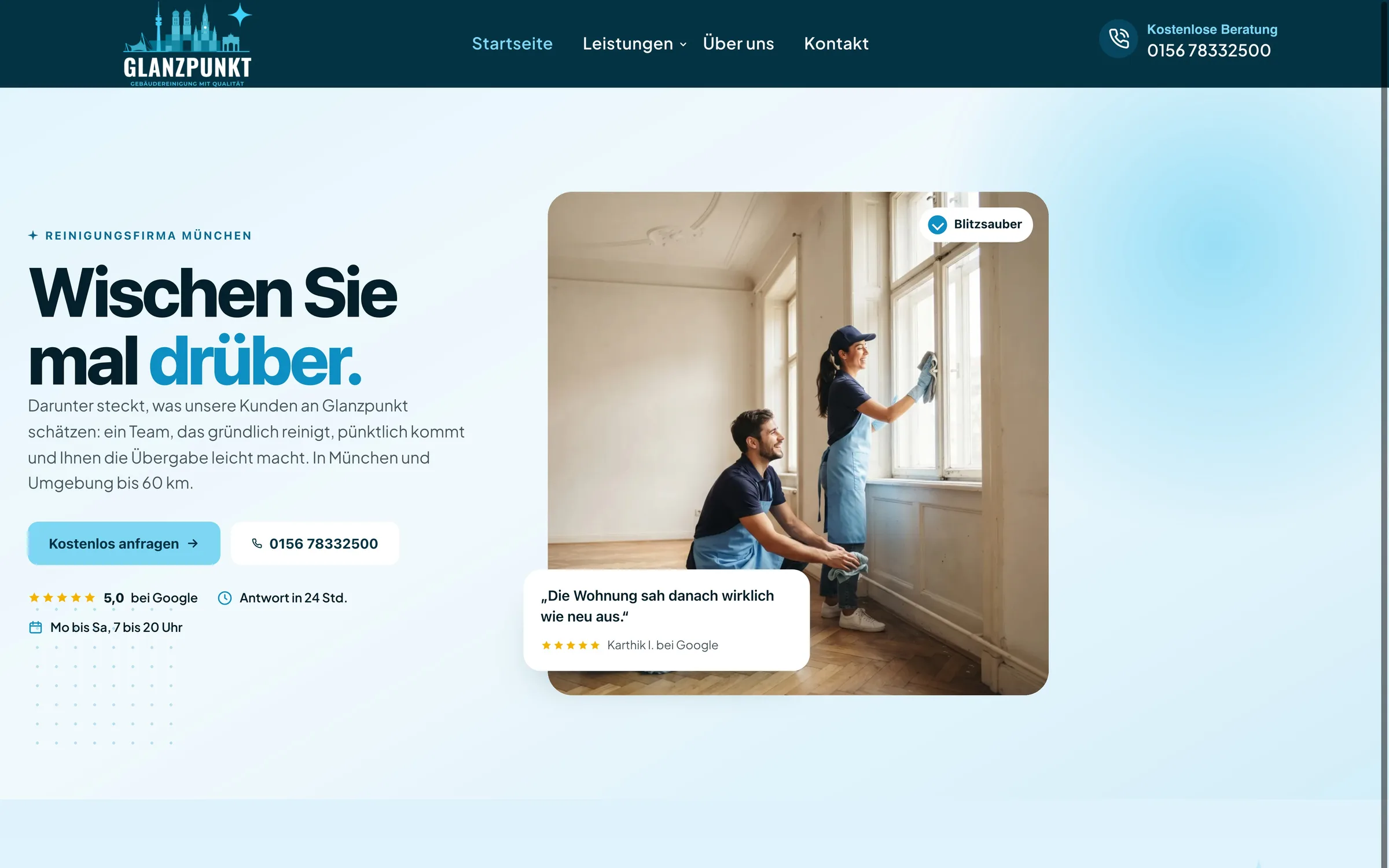 Website von Glanzpunkt Gebäudereinigung am Computer